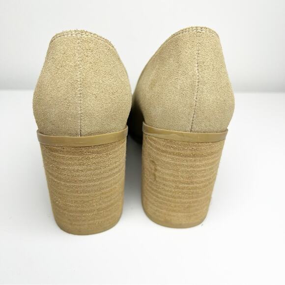 Joie Wevenly Suede Square Toe Heeled Loafers 8.5 Tan - Picture 5 of 9